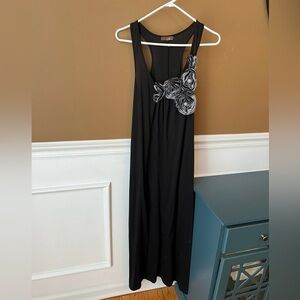 M USA Women’s Black Embellished Floral Halter Maxi Dress for Cocktail Size M